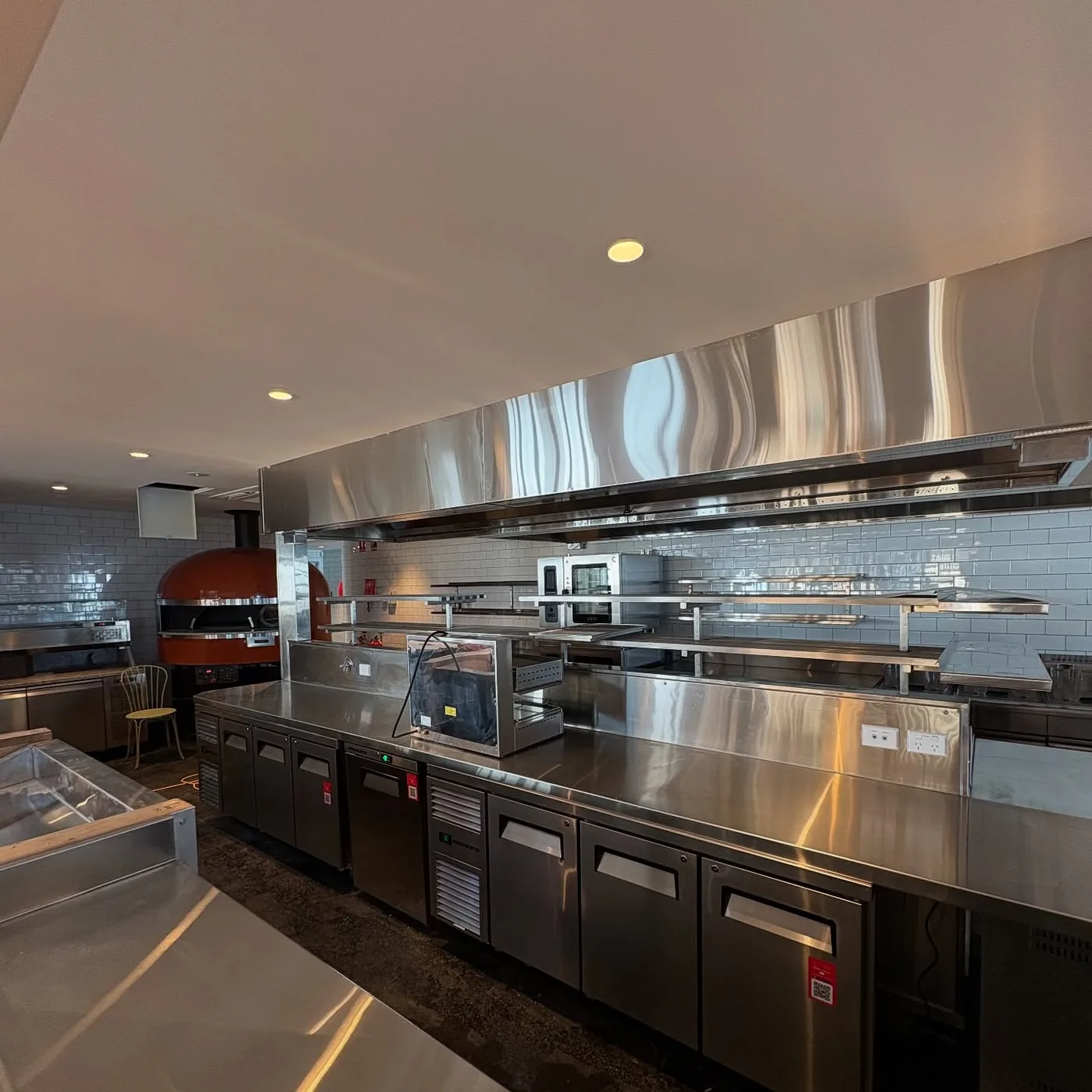 Stainless steel commercial kitchen line